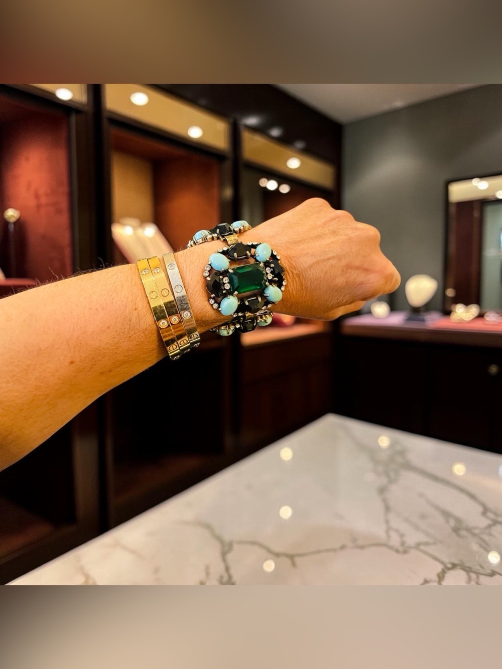 J. Crew VINTAGE LUXURY MAXIMALIST turquoise emerald couture statement bracelet